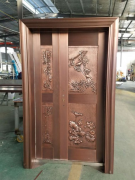 钢铜门工厂实物展示 不锈钢镀铜子母门